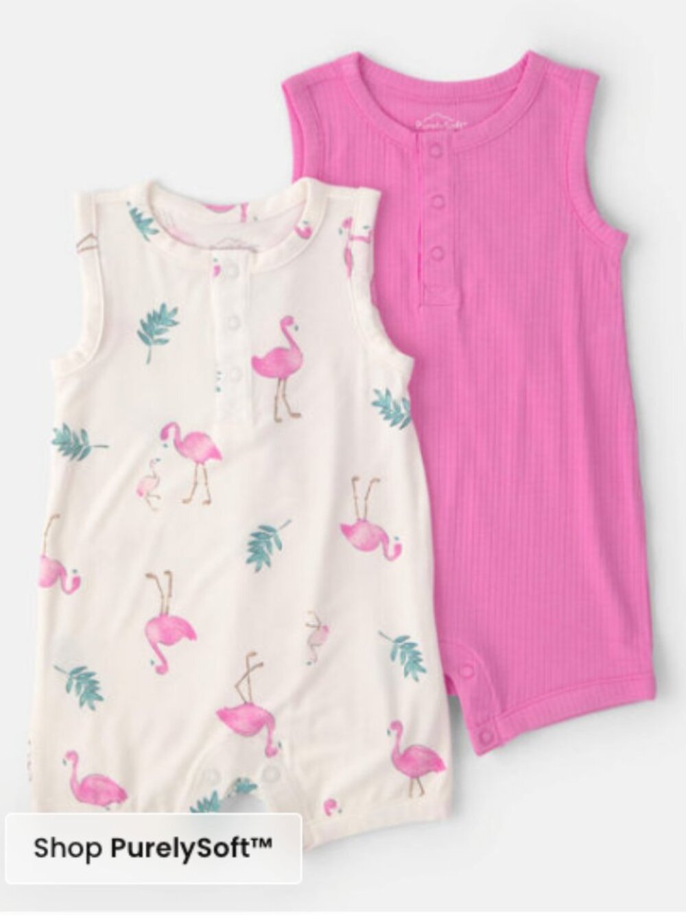 NWT Baby Girl Flamingo PurelySoft Rompers 2-Pack 3M